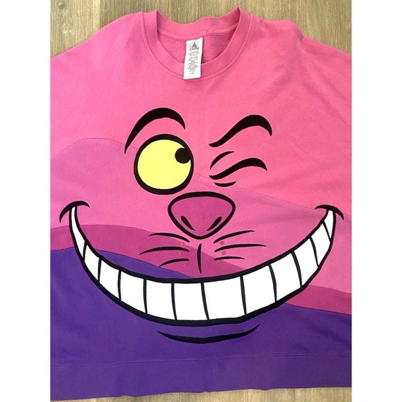 Disney Parks Alice Sweatshirt Terry Oversized Cheshire Cat Face 2XL GUC Top 2025 - Picture 3 of 7